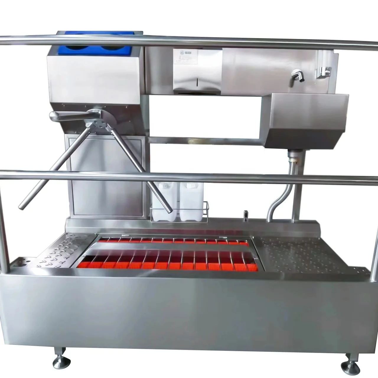 Hygiene station automatic hand cleaning station with control access security gate face recognition tripod turnstile