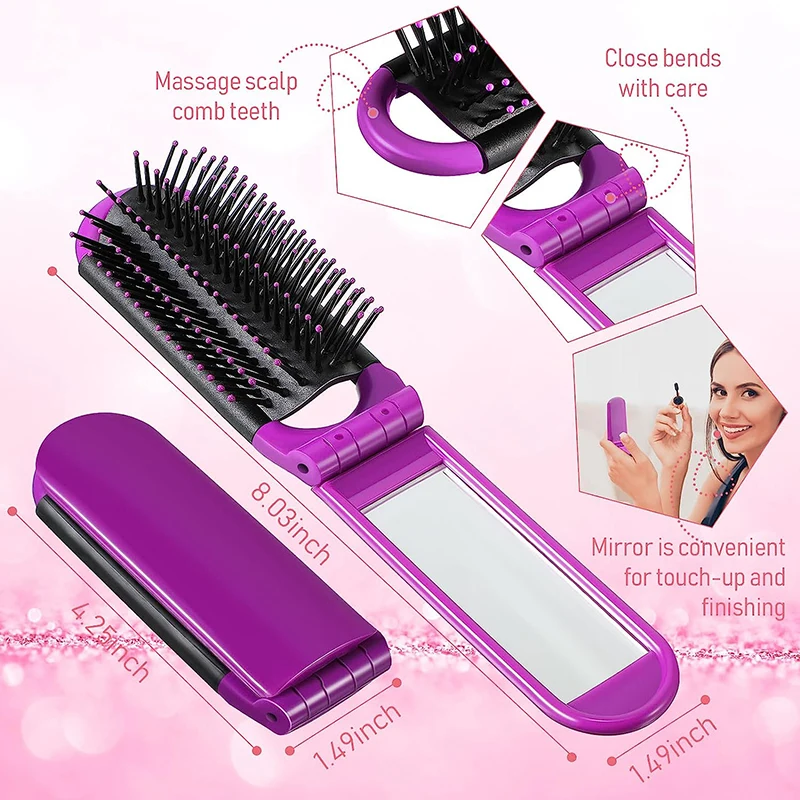 Hot Sale Travel Portable Folding Hair Brush Anti-static Mini Hair Comb Pocket Massage Hair Brush with Mirror