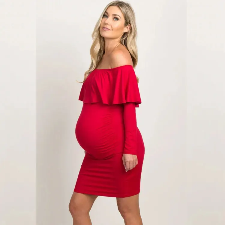 Wholesale Summer Womens Maternity Dresses For Shoulderless Solid Maternity Pregnancy Bodycon Dress