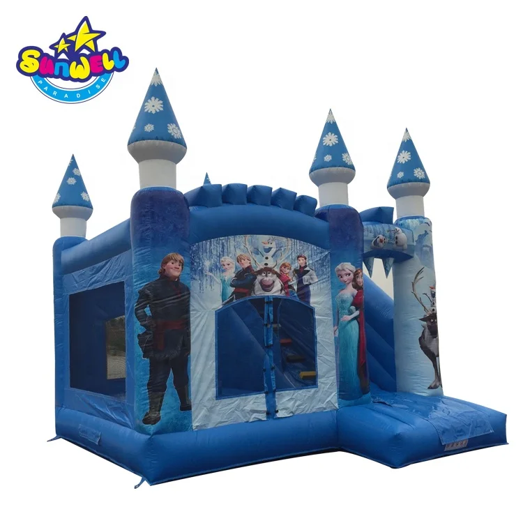 Commercial inflatable frozen combo moonwalk inflatable bouncer slide with Elsa and Anna