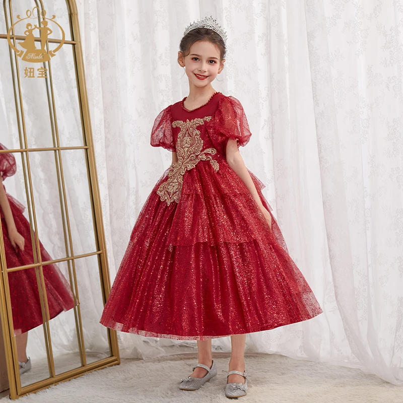 Wholesales Kids Wedding Event Ball Gown Fancy Princess Frock Beautiful Long Girl Party Dress