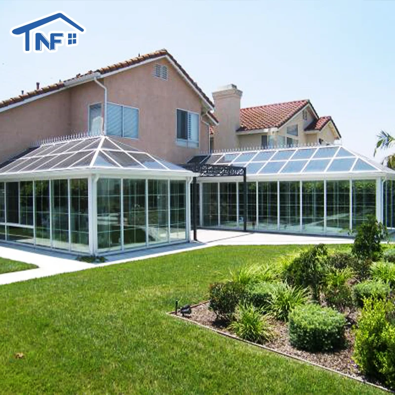 Modern Balcony Outdoor Curved Glass Sunrooms Customized Winter Garden Free Standing Conservatory Glass House