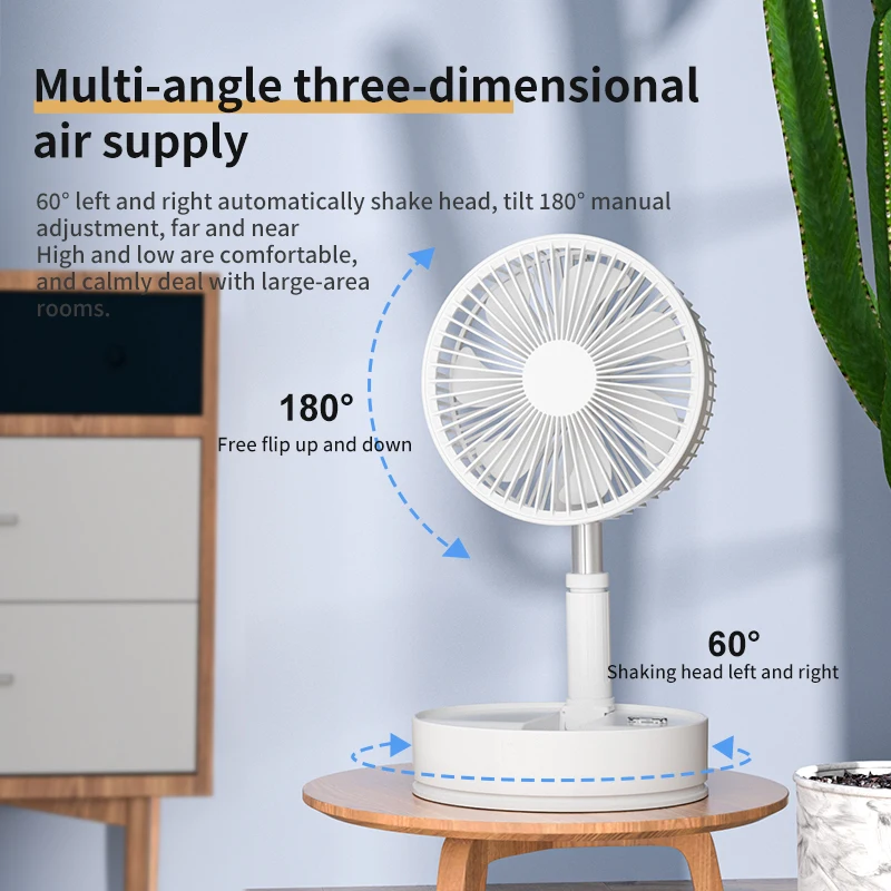 Rechargeable Desktop Four Gears Wind Speed Portable Air Cooling Fan Low Noise Portable Folding Storage 7200mAh Floor Stand Fan