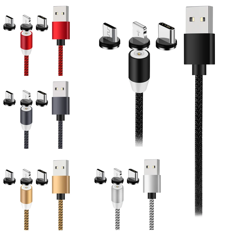 Wholesale Led on stock 3 in 1 Connectors Magnetic Usb Charging Cable 360 Degree Rotating For Smartphone