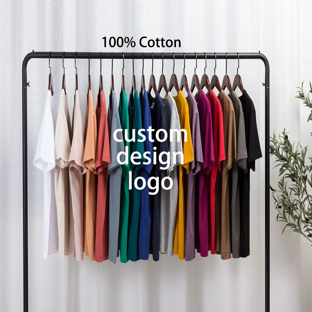 Heavy Weight Blank Cotton Unisex T-shirts Custom Printed Round Neck Couple T Shirts With Logo