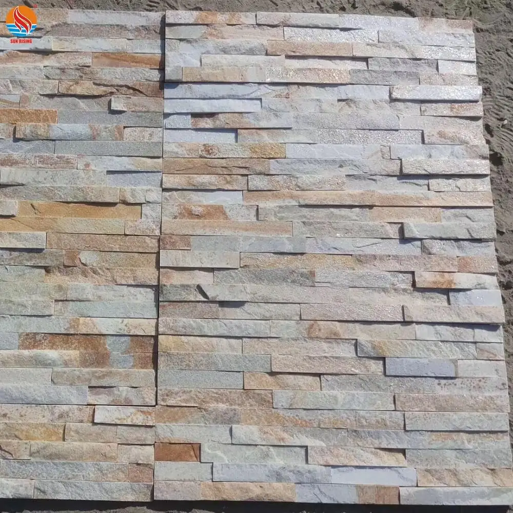 Factory Supply Golden Color Wall Stone Panel Yellow Slate Wall Cladding