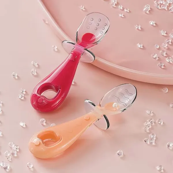 Heguo Maternal Infant Products Silicone Short Handle Complementary Food Spoon Soft Head Kids Dining Fork Spoon Suit for Baby K
