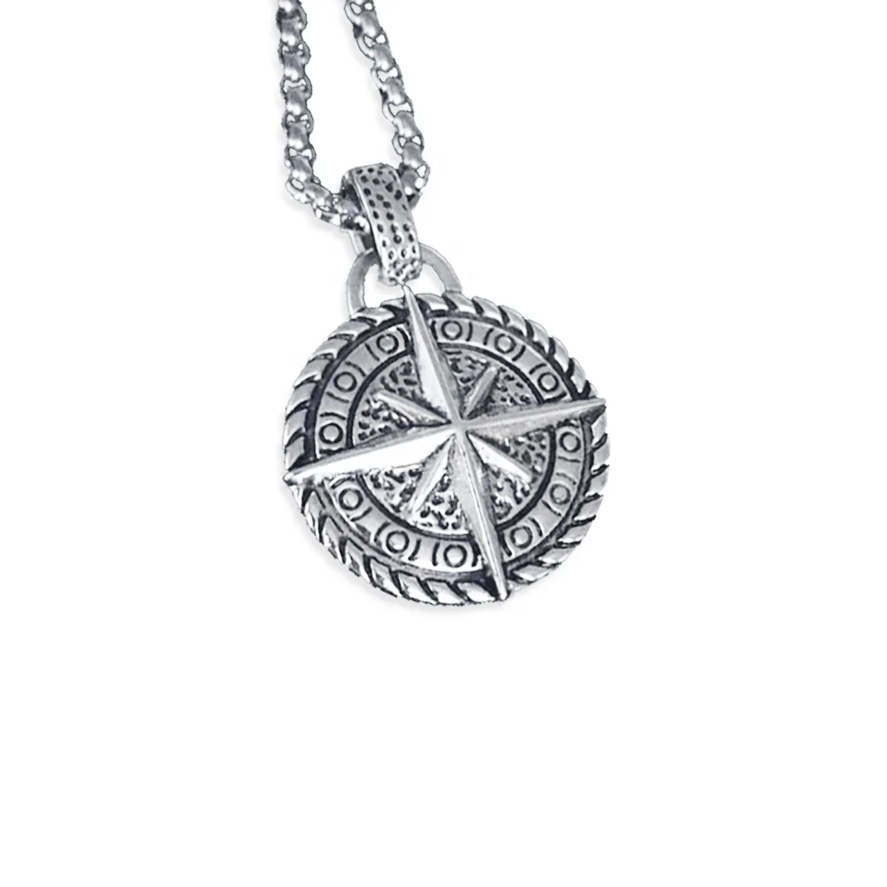Custom copper alloy round ageing process compass pendant for mens