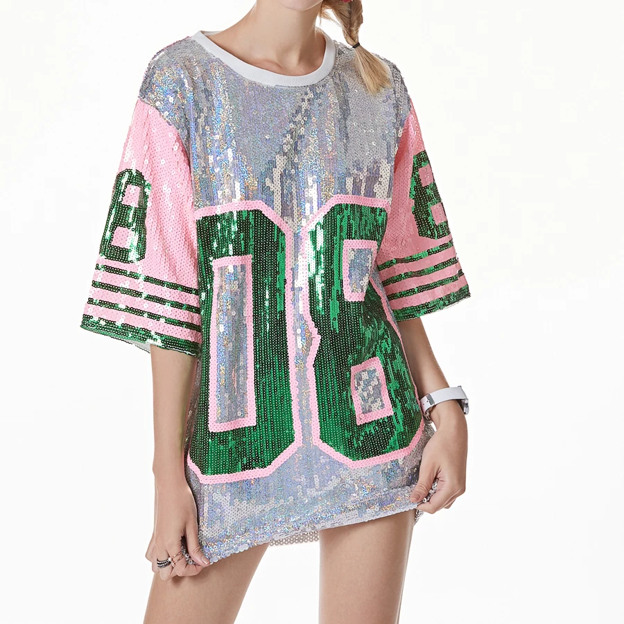 
YIZHIQIU Sequin 08 Pink and Green AKA Lady Dress Summer Casual Women Clothing Mesh casual dresses for women 