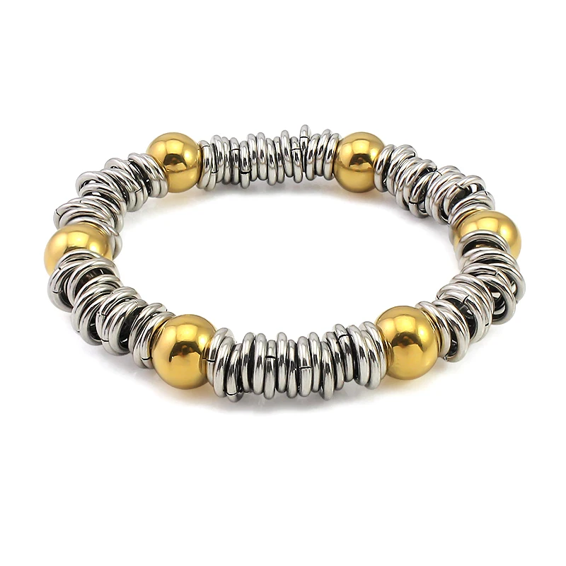 Fashion Stainless Steel friendship bracelets adjustable chain sliver mix gold bead bracelet for women man Hip Hop Jewelry