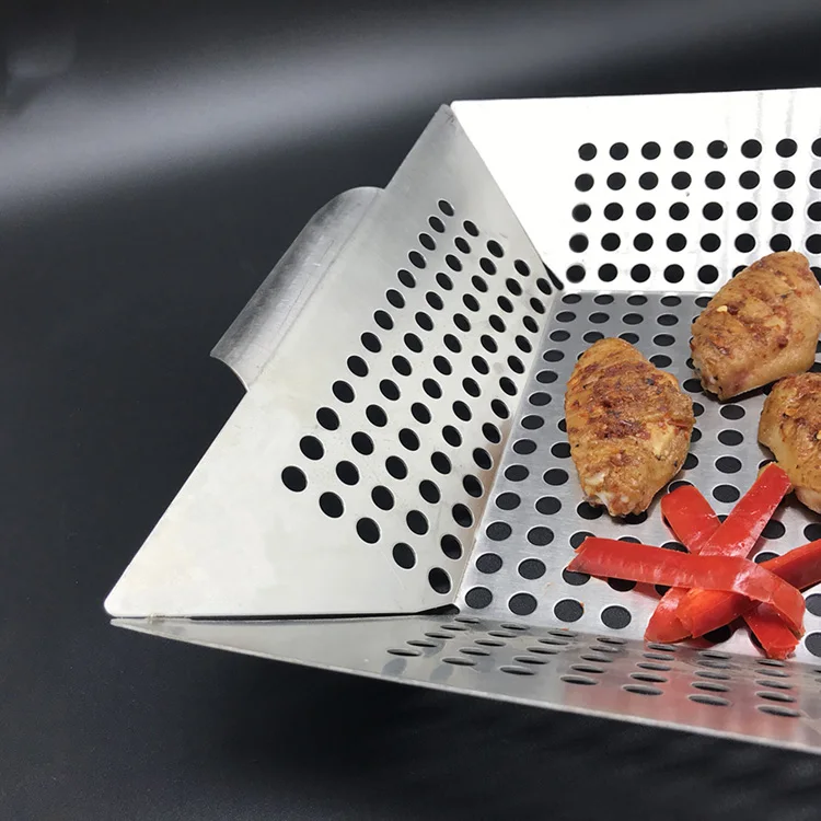 Custom Non-Stick bbq grilling basket stainless steel silver barbecue charcoal grill pan