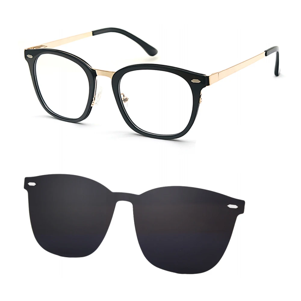 Magnetic Clip on Sunglasses Round Eyeglasses Polarized UV Protection Retro for Men Women Black TAC Unisex Metal Acetate