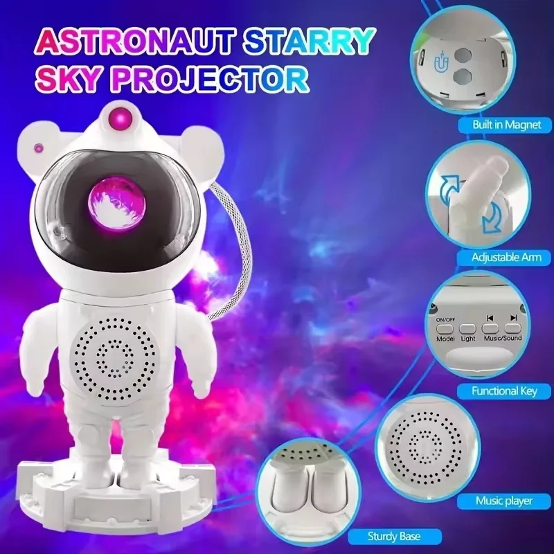 Kid Rechargeable Speaker Spaceman Astronaut Star Starry Projector Night Light Atmosphere Full Star Aurora Projection Decor Lamp
