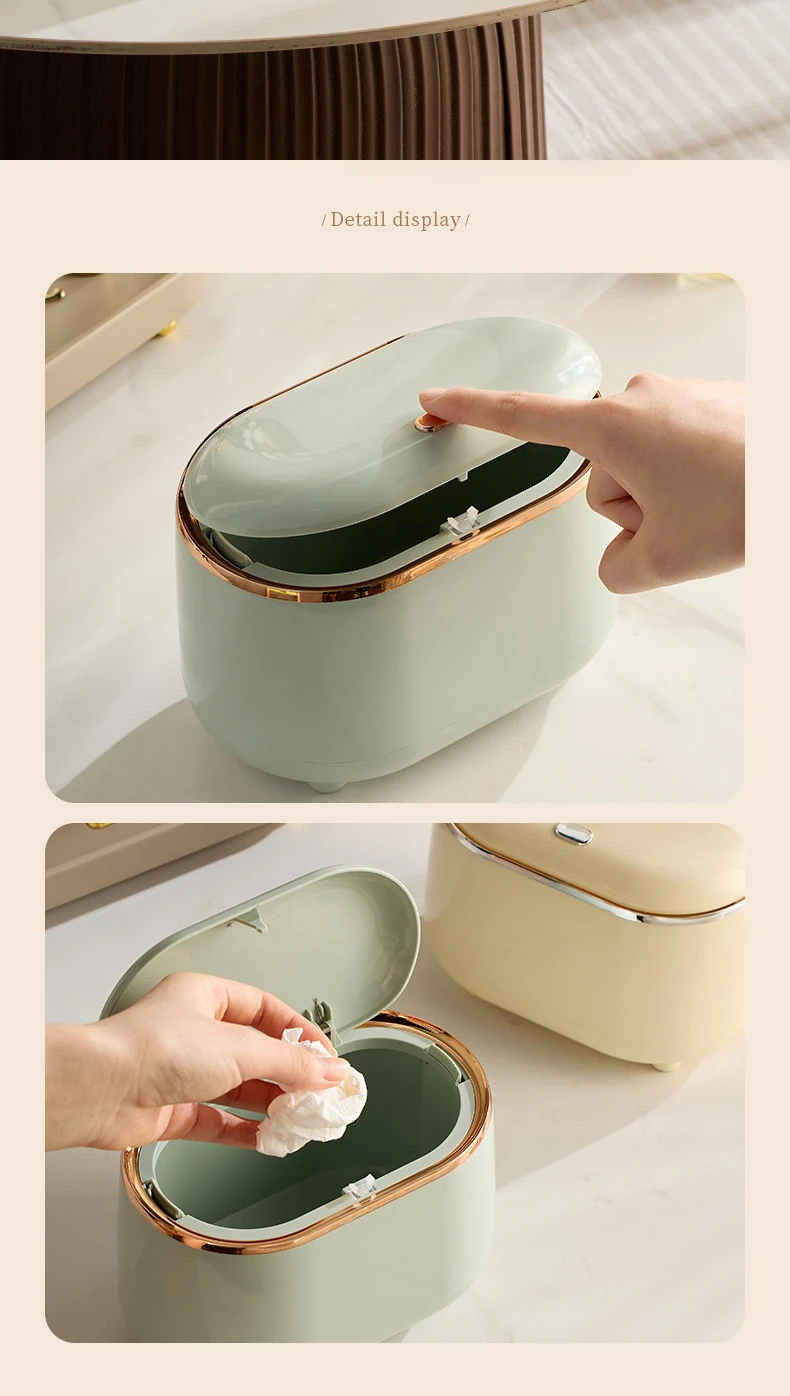 Tabletop Tiny Waste Paper Basket Dustbin Small Waste Bin with lid Garbage Case plastic Mini Desktop Trash Can