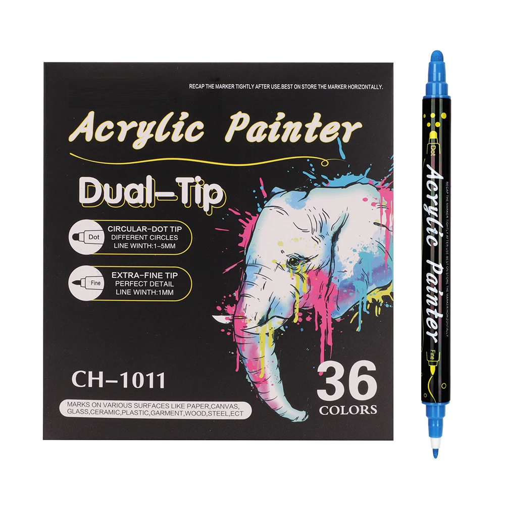36 Color Dual Tip Brush Tip & Fine Tip Fade Resistant Art Acrylic Paint Markers for Multi-Surface Use Rock Canvas Glass & Wood