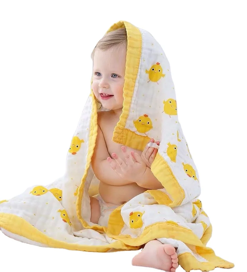 
Cartoon colorful wide edging soft muslin blanket 6 layers baby washing bath towel 