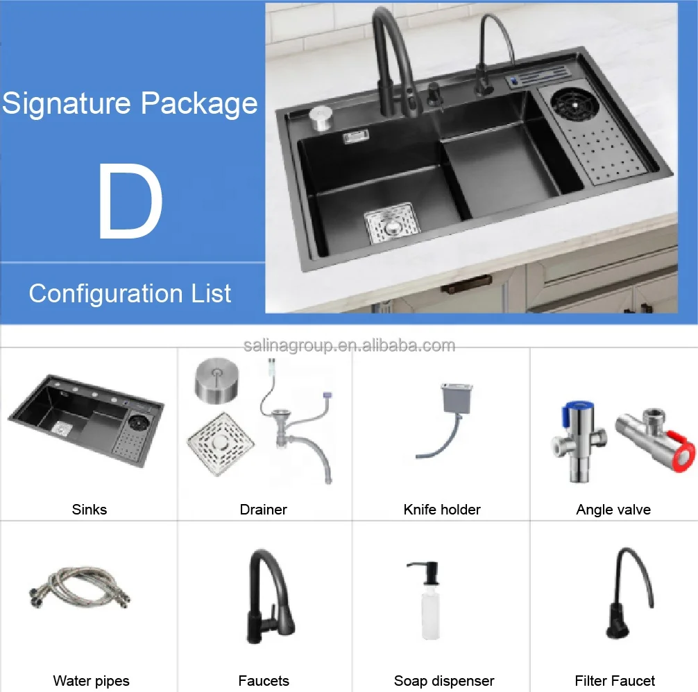 Luxury Multifunctional 304 Stainless Steel Kitchen Sink with High-pressure Cup Washer Kitchen Sink