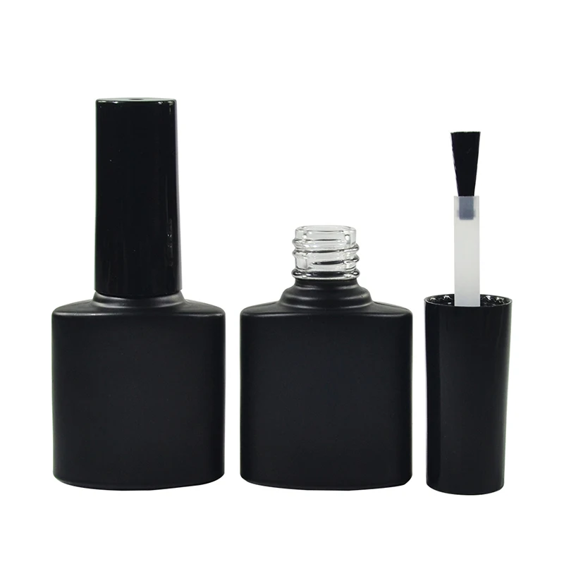 Custom logo printing empty 5ml 7ml 10ml 11ml 13ml 15ml matte black UV gel glass nail polish bottles with brush cap