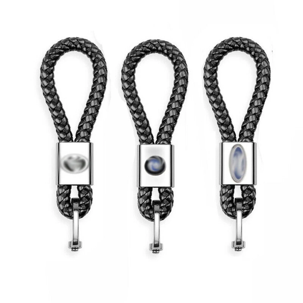 Wholesale custom car  keyrings leather weave straps keychain with car logo