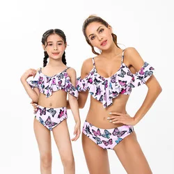 Family Matching Swimsuits Floral Printed Mom And Me Swimwear Women Girl Bathing Suits Trunks Couples Holiday Beachwear