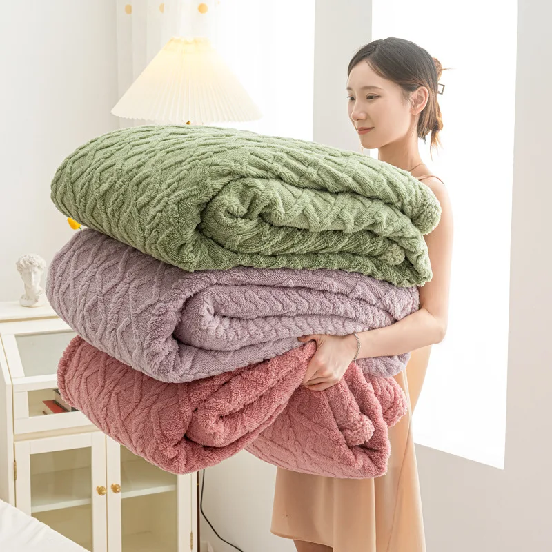Wholesale INS Taffre King Size Solid Color Double Sherpa Thick Warm Double Sided Coral Flannel Fleece Blankets