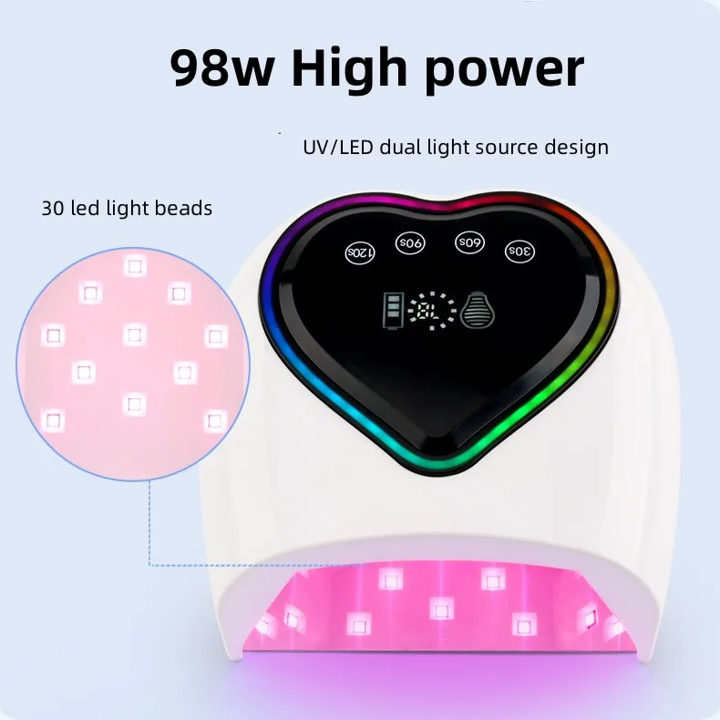High Power 98 Watts Cordless and Rechargeable Professional Cure UV LED Nail Lamp Nail Dryer for Commercial Salon Use