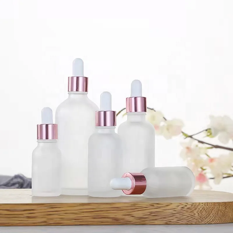 30 ml Serum Essential Oil Pink Rose Frosted Glass Dropper Bottle with Rose Gold Droppers Cap Aromatherapy Bottles for Oils 30ml