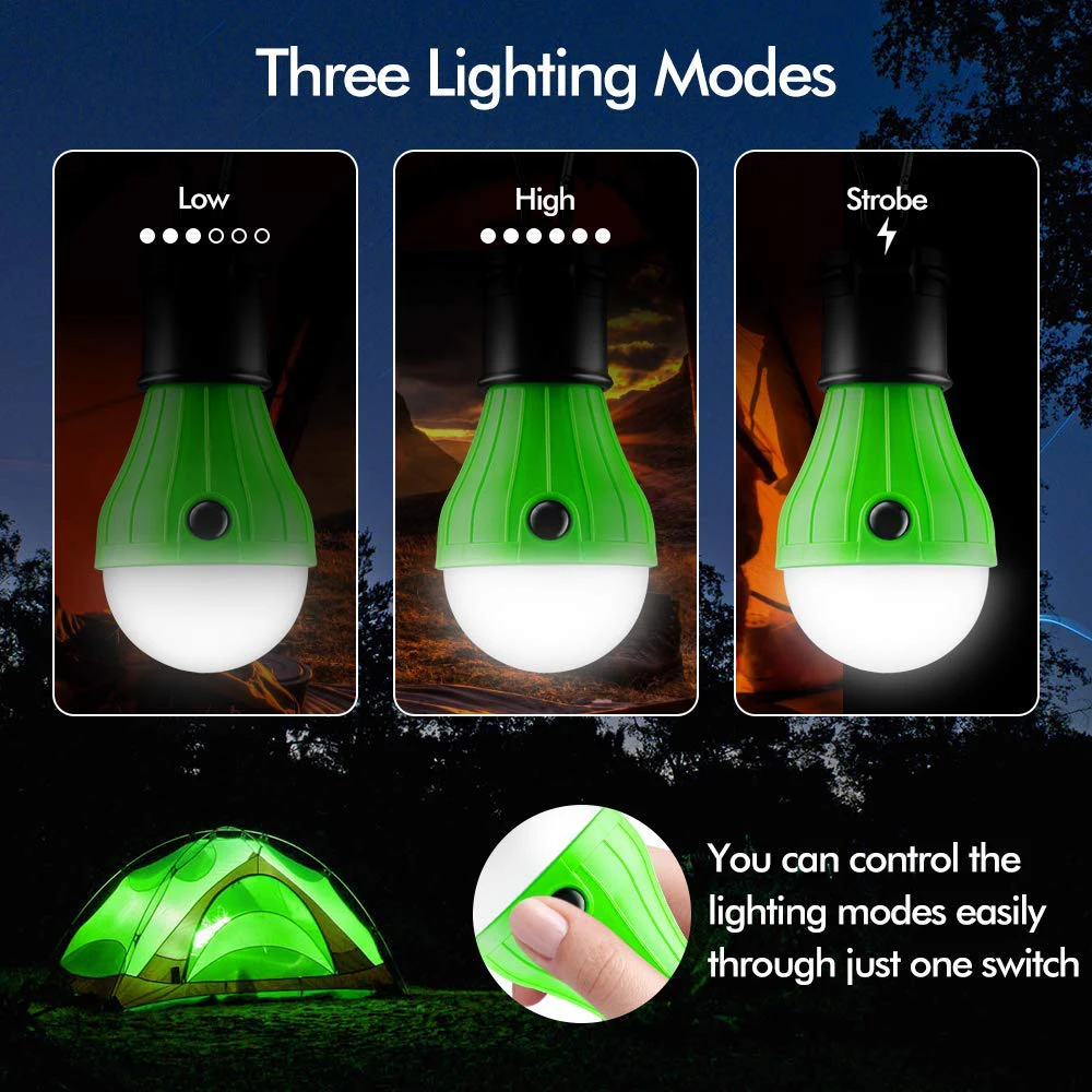 Cheap Multi-functional Outdoor Waterproof Tent Hanging Portable Camping 3 LED Bulbs Camping Lamp with Clip Hook