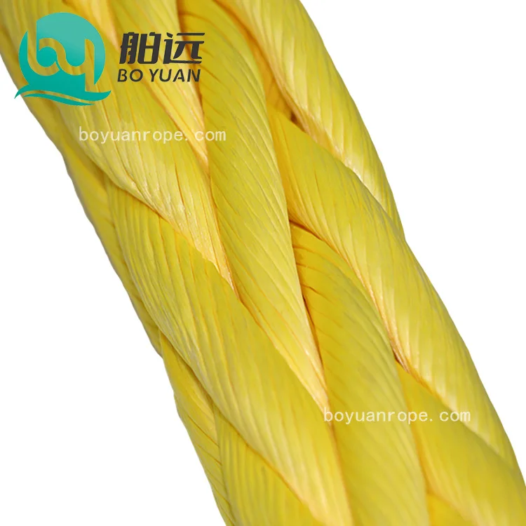 Hot Sales High Strength 12-Strand Plastics UHMWPE Rope With Yellow Colour UHMWPE Twisted Synthetic Rope For Ship Towing