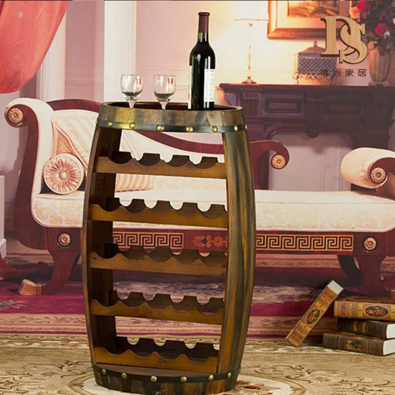 Retro Country Style Wine Barrel Shape Wine Bottles  Rack  Bar Table 20 Bottles Wooden Wine Display  Rack