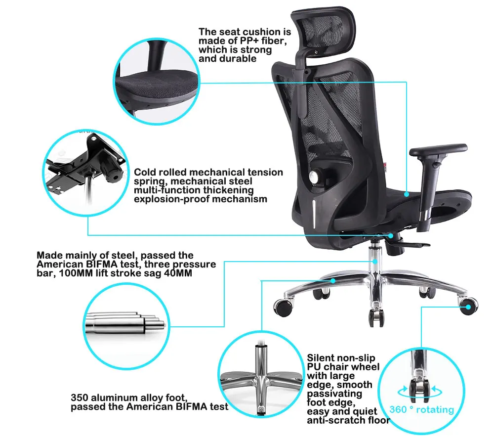 Free Sample SIHOO M57 office mesh computer ergonomic leather computer chair with adjustable 3d