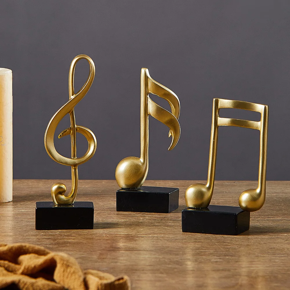 Wholesale Modern Figurine Decorative Art Statuette Golden Musical Note Handicraft Home Decoration Accessories