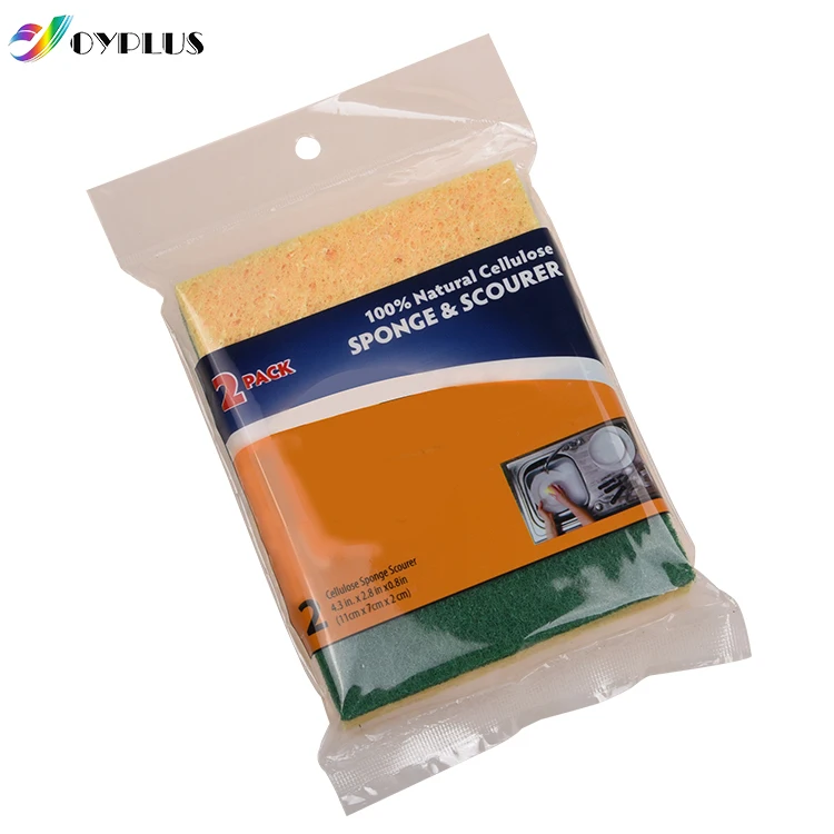 
2 Pack Cooking Ware Sponge 100% Natural Cellulose Sponge Scourer For Tough Surface Heavy Duty Scrub Sponges 