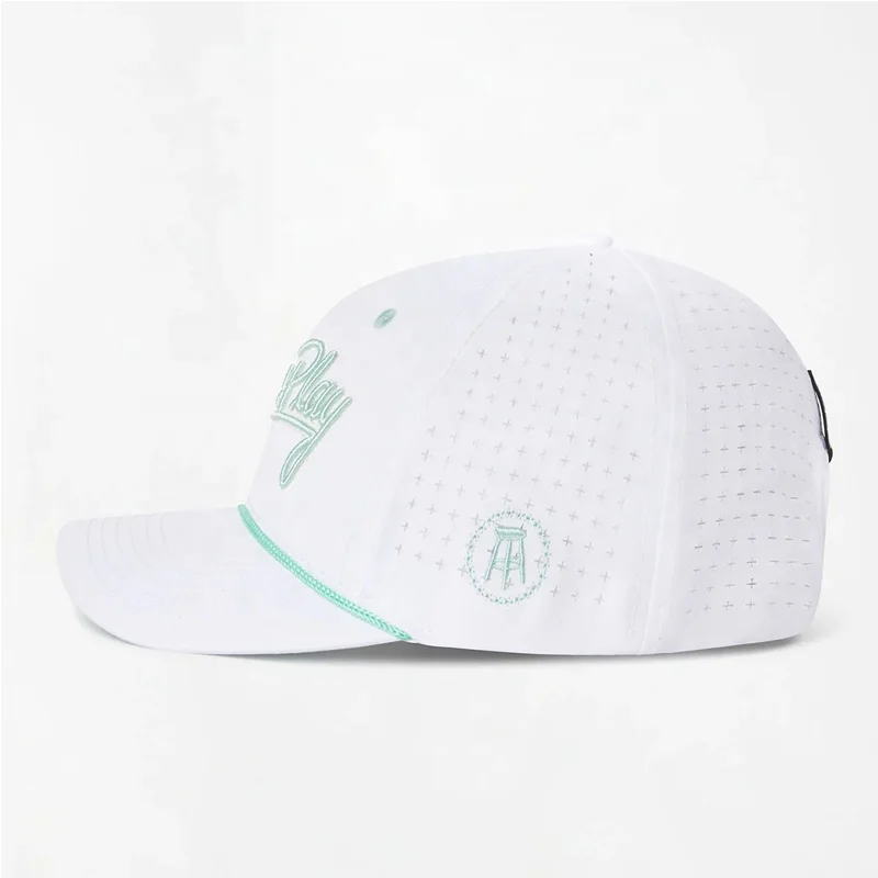 Laser Cut Hole Perforated Embroidery Logo 6 Panel Men Women Running Sport Gorras Unstructured Cap White Clean Fit Golf Rope Hat