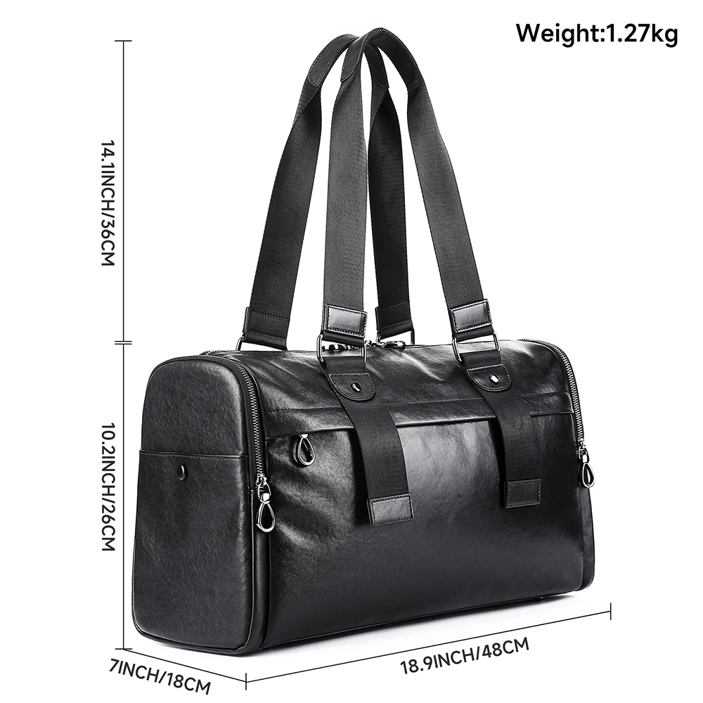 MARRANT Men Leather Duffle Bag Large Capacity Waterproof Sports Gym Travel Duffel Bag Genuine Leather Men Travel Bag