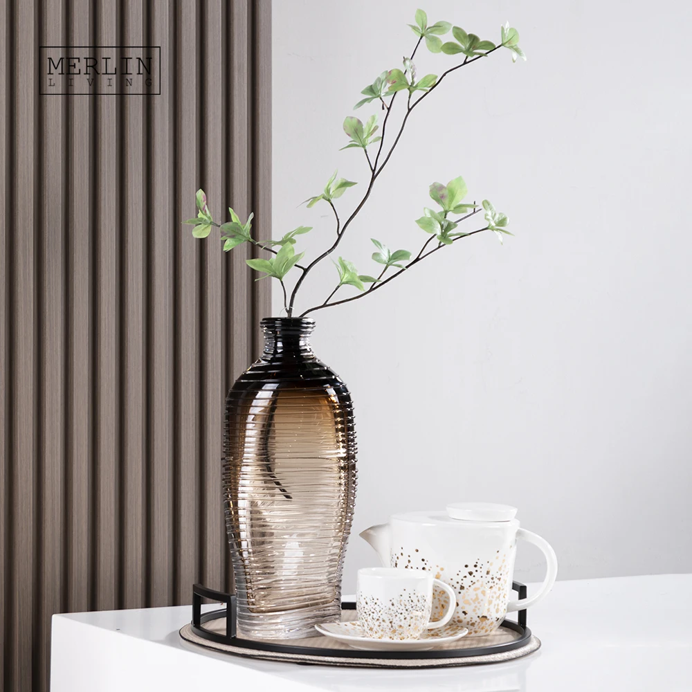 Мерлин жизни плавно меняющийся коричневый стеклянная ваза объемный полосатый художественная стеклянная ваза Декор для дома Декор Роскошная стеклянная ваза