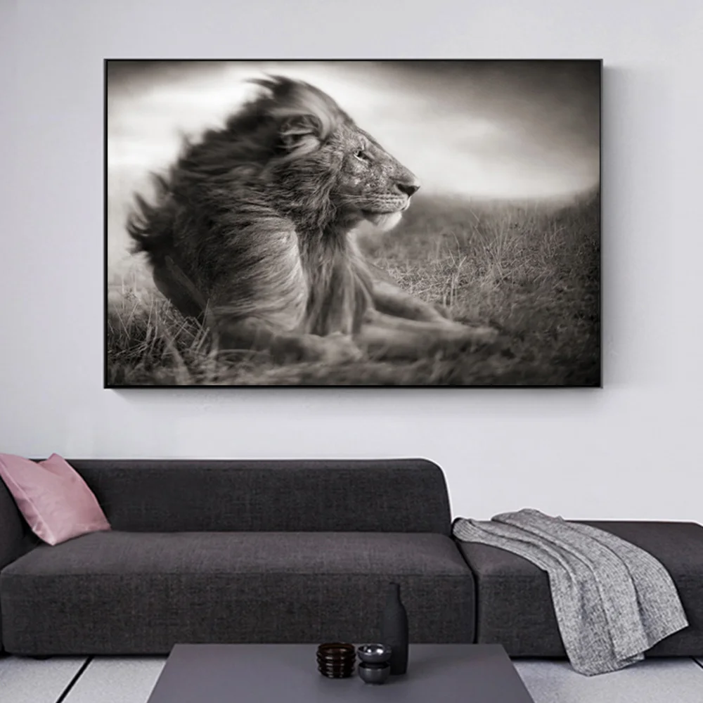 African Lion Black White Home Decor Posters And Prints Wall Painting On Canvas Wall Art Wild Animal Real Picture For Living Room