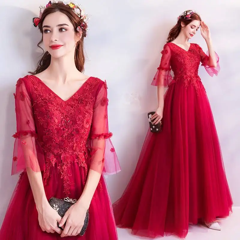 Women Embroidered Chiffon Bridesmaid elegance Long Evening Party Prom Gown