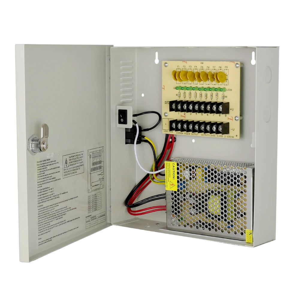 AC-DC 12v 10a 9 Channels power supplies  cctv power supply box