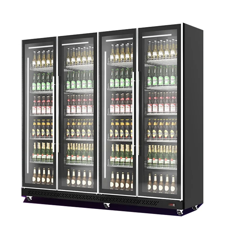4 Door Lg Refrigerator Commercial Cold Drink Equipment Flowers Glass Display Fridge For Super Market