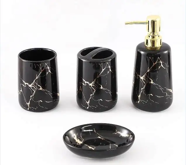 White or Black with gold 4pcs ceramic bath set Decoration Four piece Bath Set Accessories gift bath set