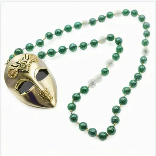 Unisex Mardi Gras Party Supplies Diamond-Stone Beaded Chain Necklace with Mask Medallion Pendent Gift Idea