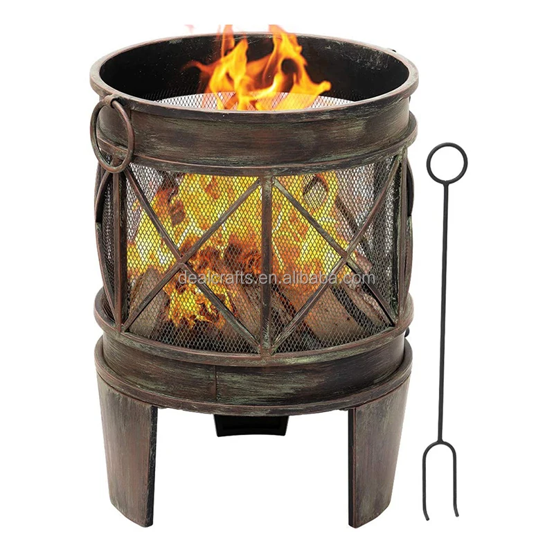 Fire Pit Outdoor Wood Burning Cast Iron  Heater Log Charcoal Burner Round Camping Outside Patio Backyard Deck