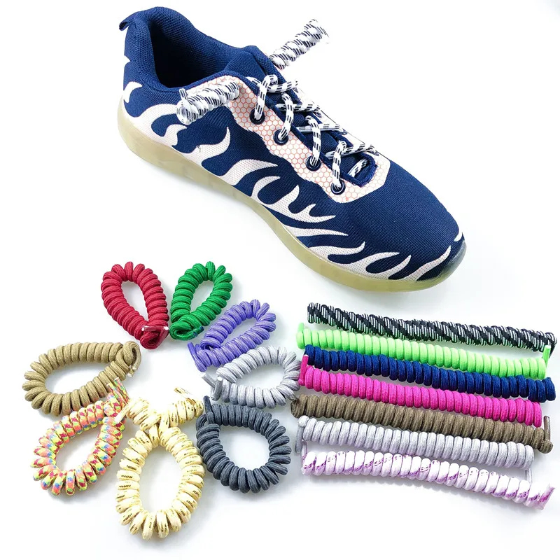 Custom 17cm Lazy Shoe Laces Black With Gold Elastic Curly Shoelaces Inventory