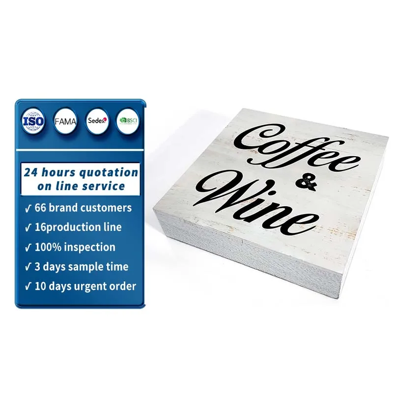 Coffee and Wine Wooden Box Sign with Saying Desk Decor Block Sign Rustic Art Home Kitchen  home wall Decor