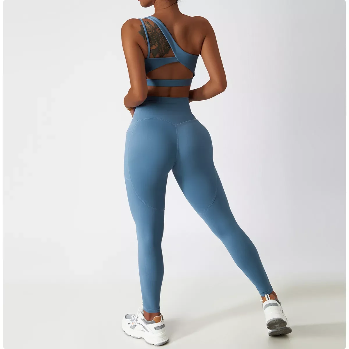 Customized Women high quality Yoga Set hollow out one shoulder Active wear set Sportswear Fitness Workout Gym Clothing