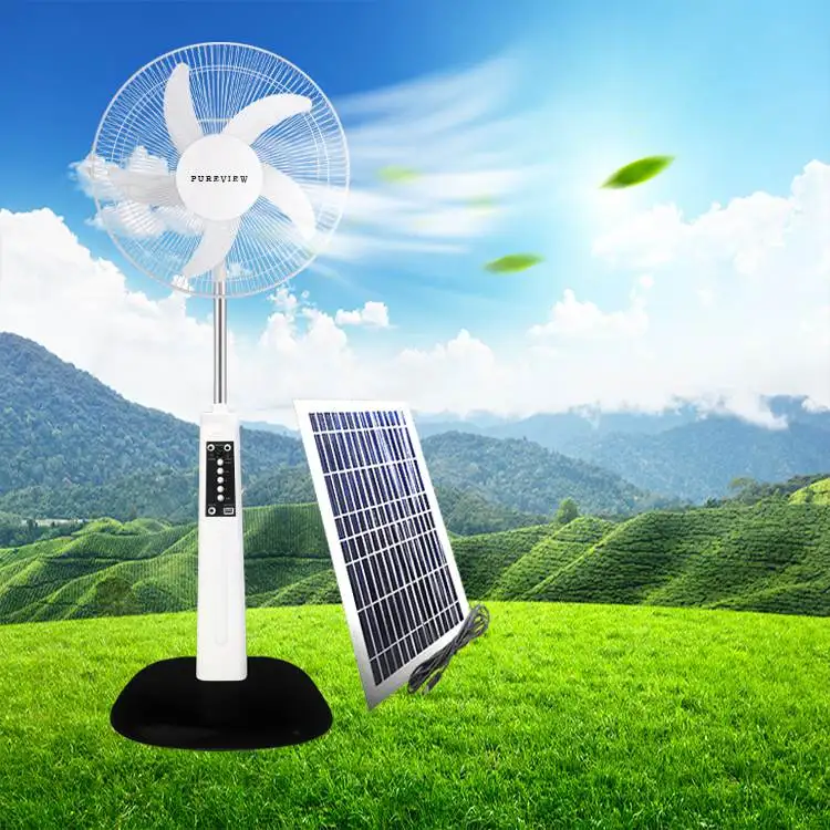 Spot Wholesale 16 inch 6V AC/DC electric stand charging fan with light Power bank solar powered rechargeable fan