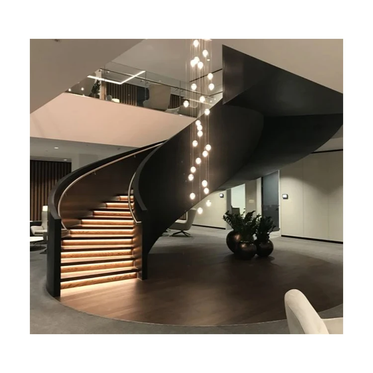 Modern Steel Indoor Steel Wooden Curved Stairs Spiral Stairs Price
