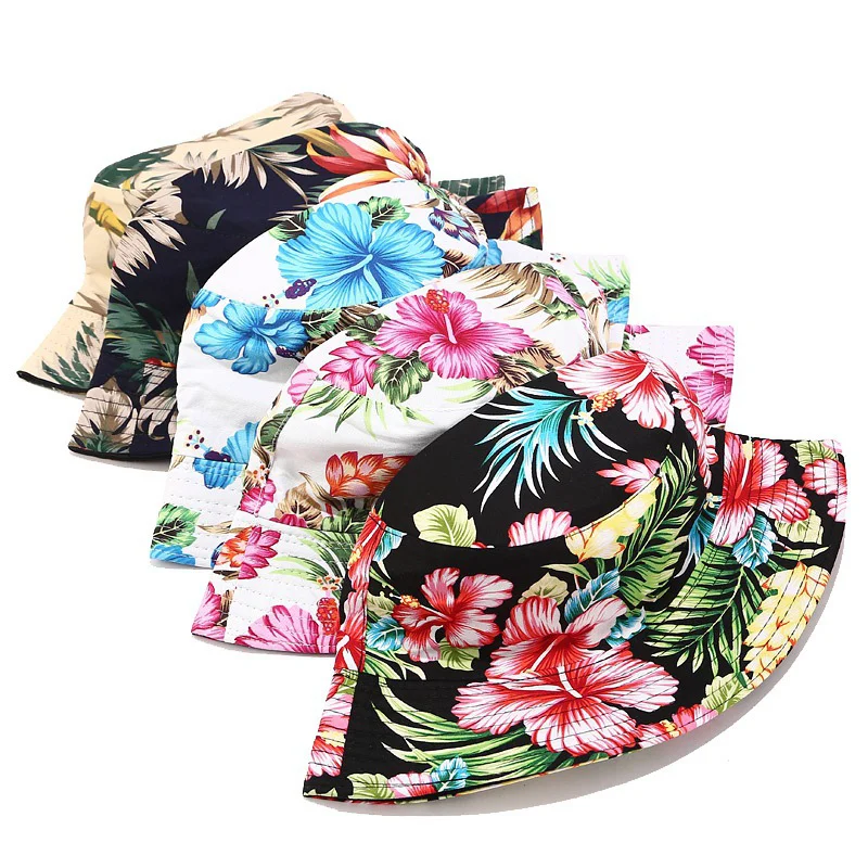 Wholesale Full Printed Floral Reversible Double Sided Women Bucket Hats Outdoor Beach Summer Bucket Hat Unisex