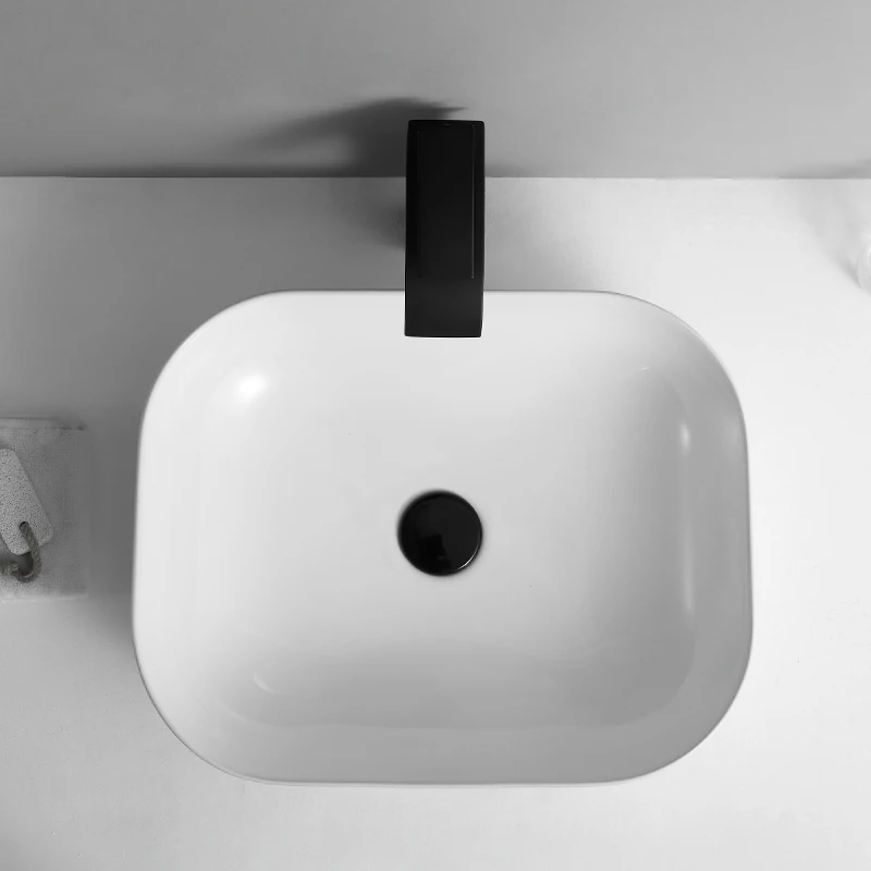 Wholesale European style white countertop rectangular ceramic vessel sink above counter art basins wash basin